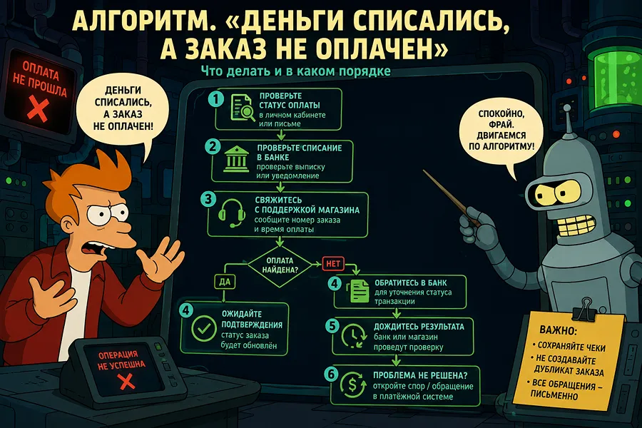 Что делать, если деньги списались, а заказ не оплачен